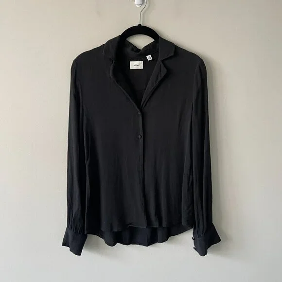 Aritzia Wilfred Tulum Button Front Collared Long Sleeve Casual Blouse Black XXS - Picture 2 of 8